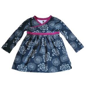 Tea Collection grey, white, fuschia pink patterned long sleeved dress